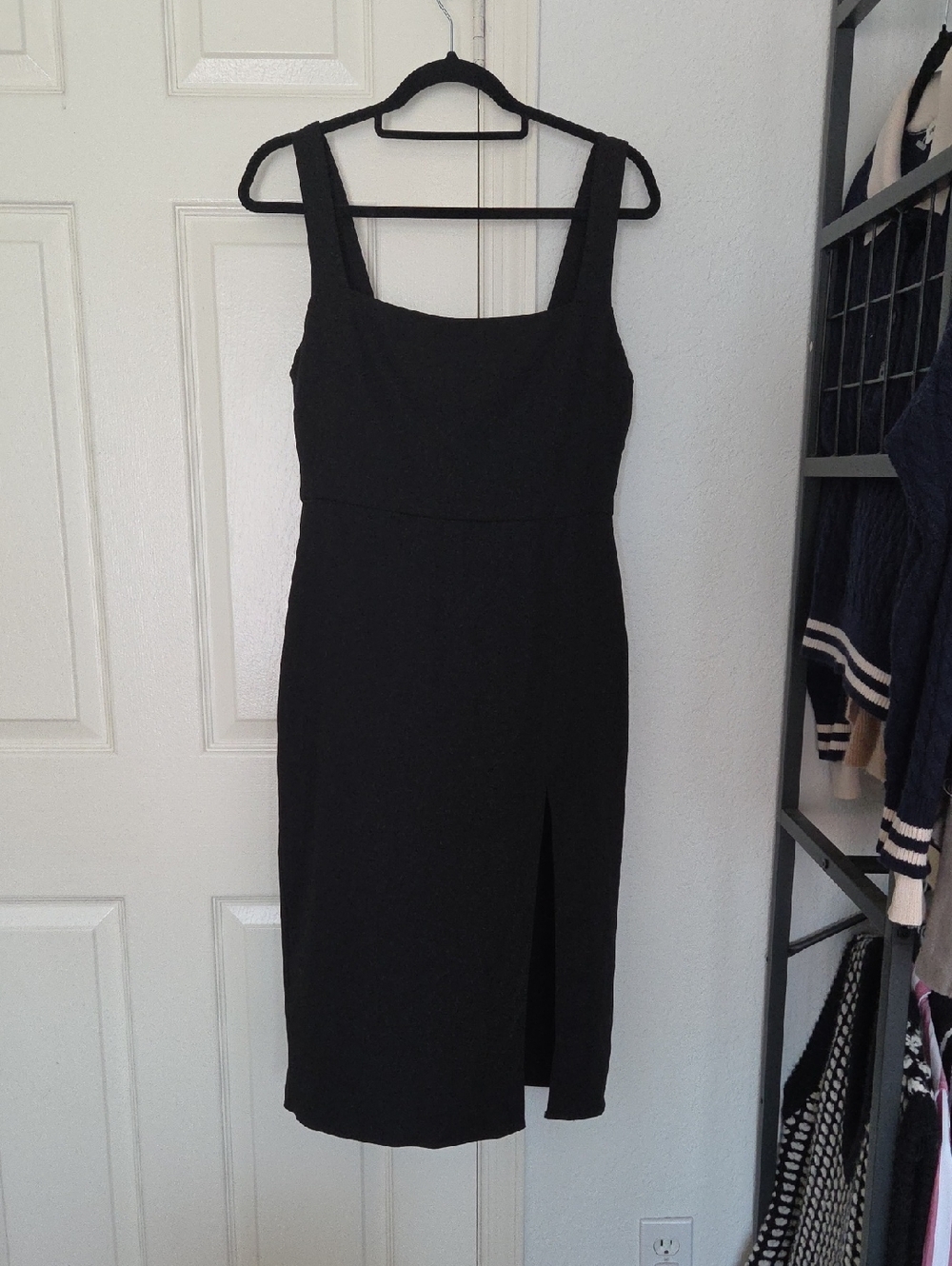 Babaton Classic Black Square-Neck Midi Dress Size 8